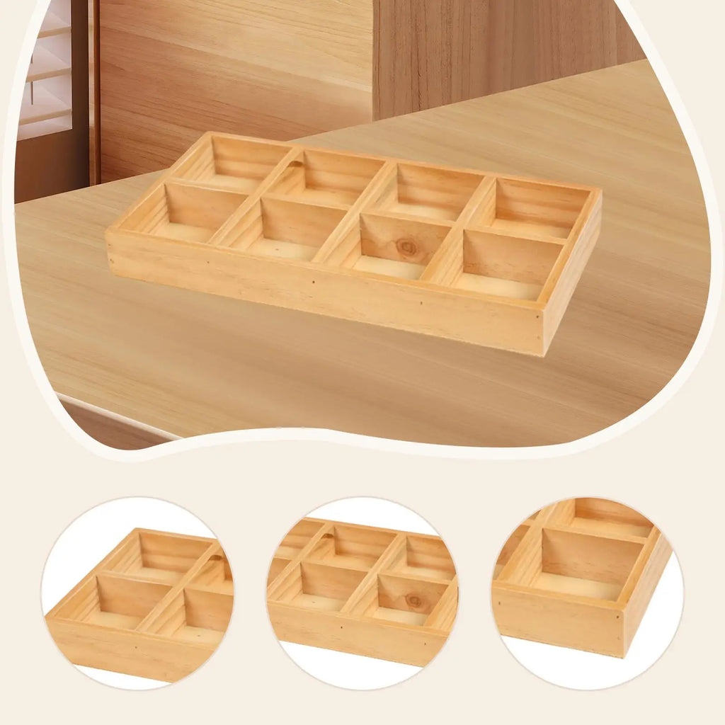 8-Grid Wooden Divided Storage Box – Jewelry & Flowerpot Tray Wooden Storage Organizer Zpaxo