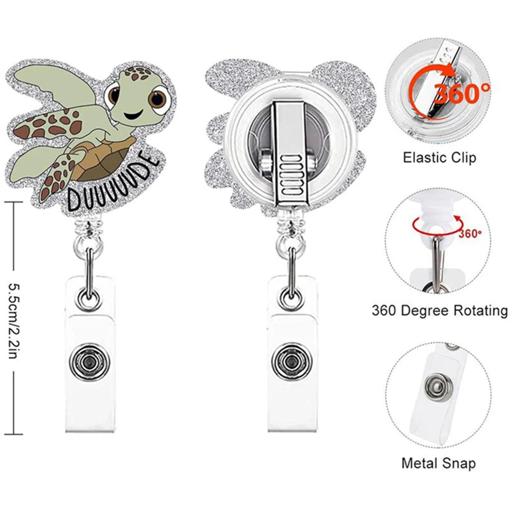 Cartoon Animal Badge Reel Retractable Acrylic Badge Holder Reel ID Clip DinosaurKoala Crocodile Clip for Nurse Office Student Zpaxo