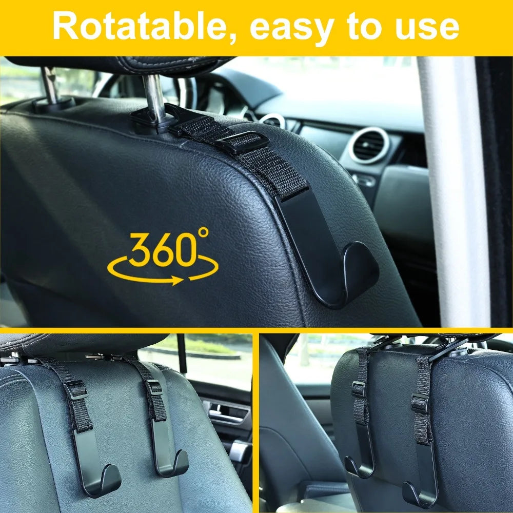 4Pcs/set Adjustable Car Seat Headrest Hook Space-Saving Large Load-bearing Car Seat Back Purse Hanger Reusable Easy to Install Zpaxo