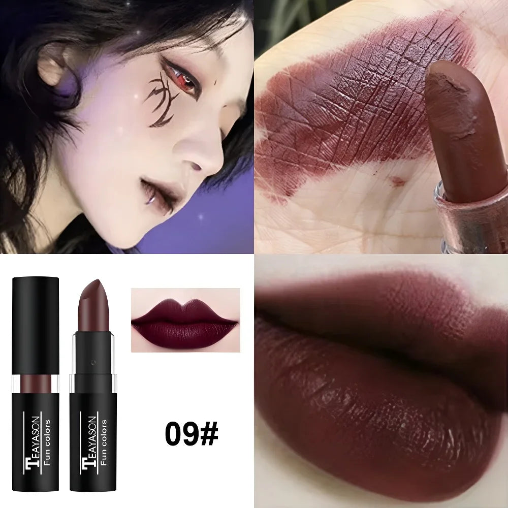 12 Colors Matte Nude Clay Lipstick Vampire Makeup Punk Black Lip Zpaxo 09 Aunt Red