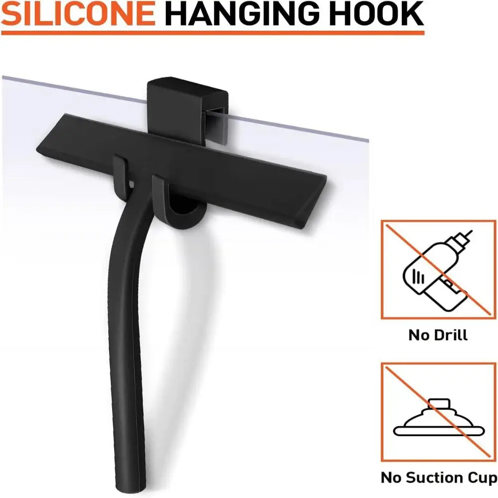 Matte Black Shower Squeegee Silicone Material Streak Free Glass Wiper With Handle Hanging Holder Silicone Squeegee Zpaxo