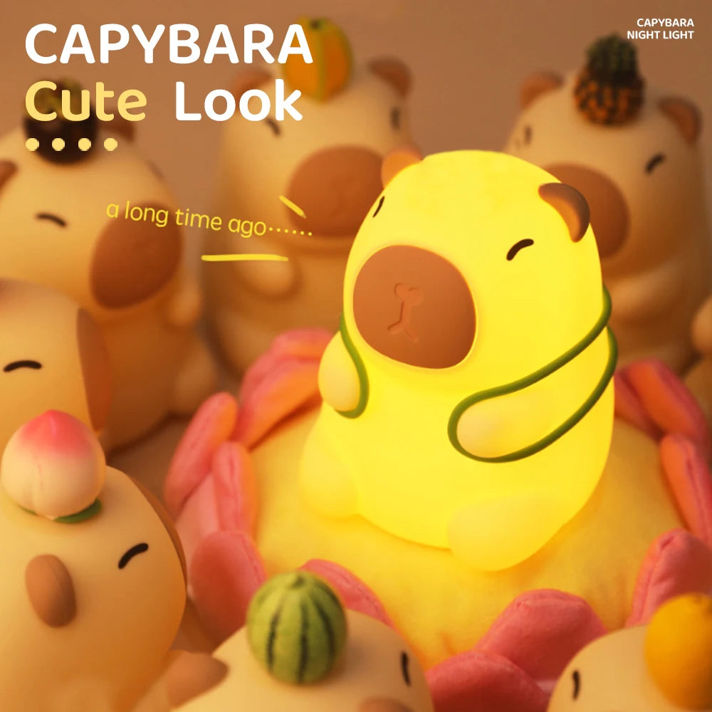 Capybara Cute Night Light Silicone Lamp 7 Colors Dimming Nursery Bedroom light for Kids USB Rechargeable Touch Lamp Decor Gift Zpaxo