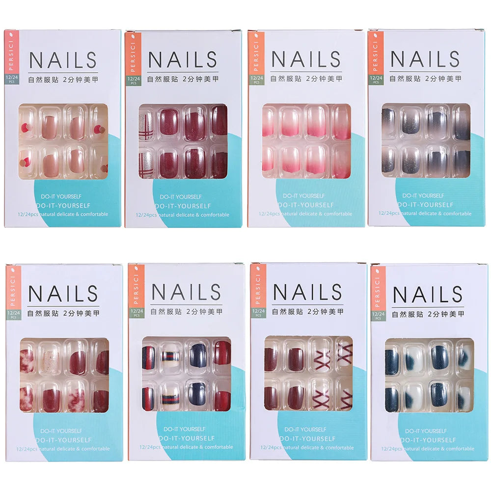 Geometry Christmas Design Fake Nails Gradient Acrylic Tips Without Zpaxo