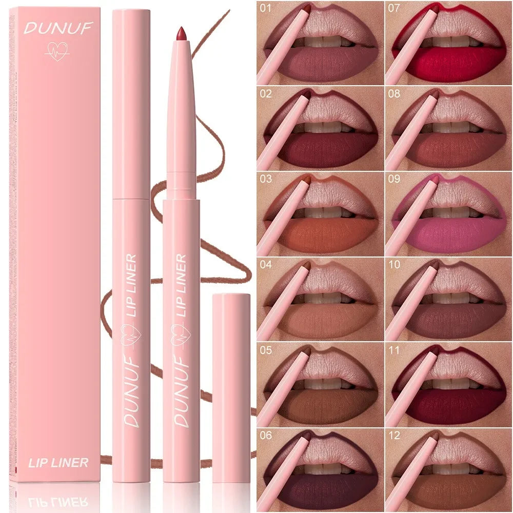 DUNUF 12 Velvet Matte Lipliner Pencil Waterproof Non-stick Cup