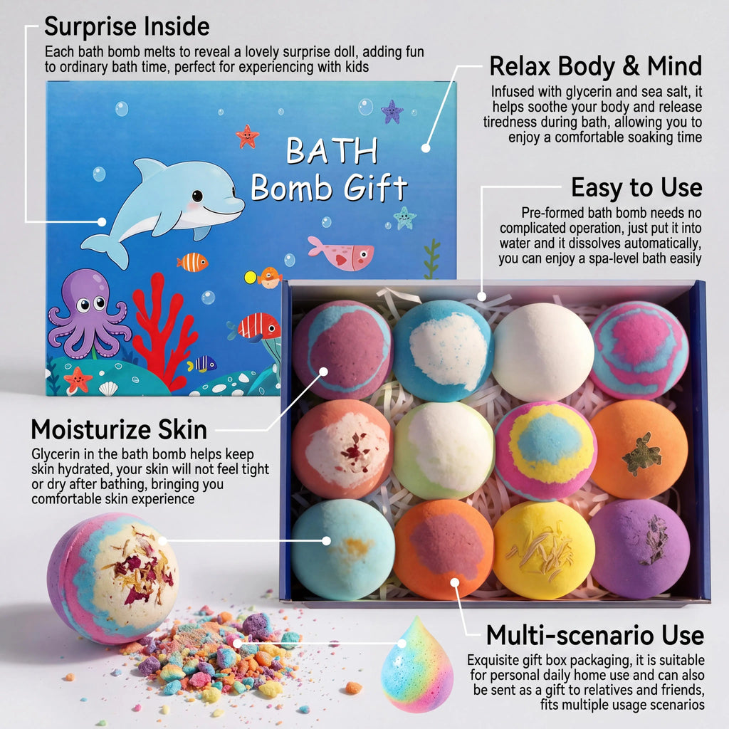 Kids Bath Bombs Set with Surprise Toys – 12-Pack Gift Kids Bath Bomb Set Zpaxo