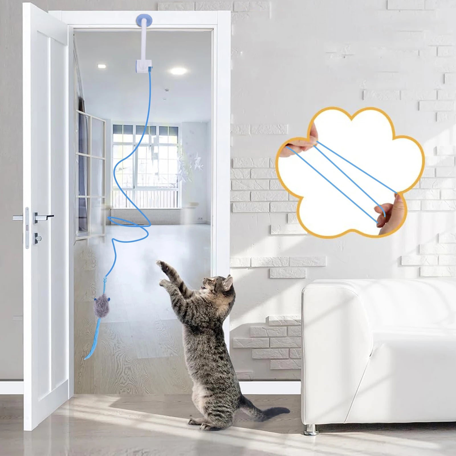 Door Hanging Auto-rebound Cat Toy Retractable Kitten Teaser 3 Catnip Zpaxo