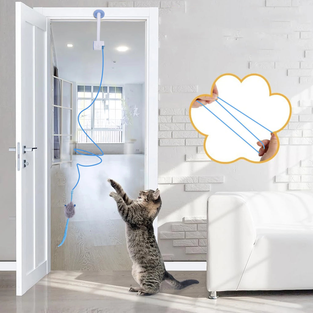 Door Hanging Auto-Rebound Cat Toy Retractable Kitten Teaser with 3 Catnip Mice Interactive Pet Play Toy for Indoor Playing Exer Zpaxo