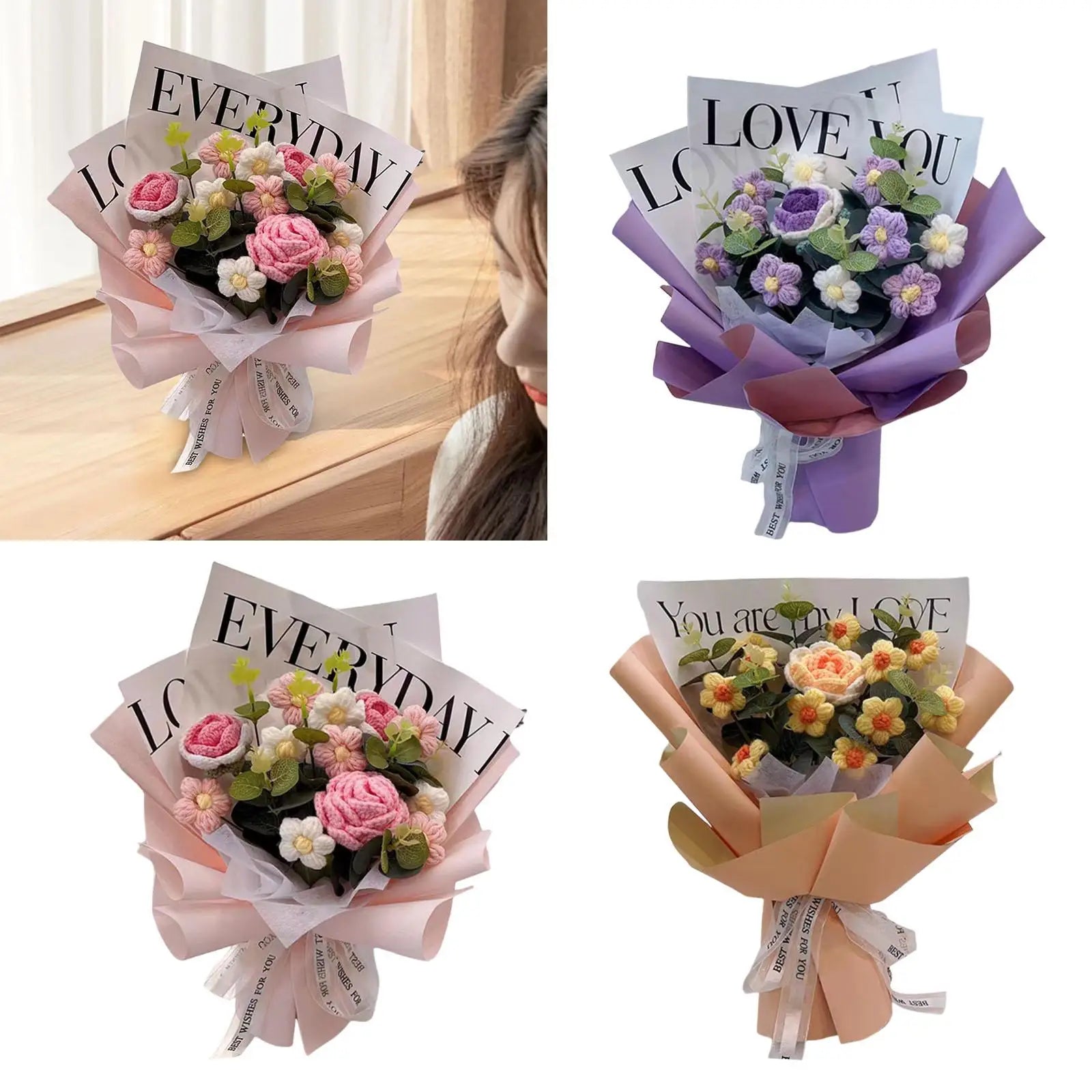 Crochet Flower Bouquet – Handmade Artificial Flowers Home Decor Artificial Flower Bouquet Zpaxo