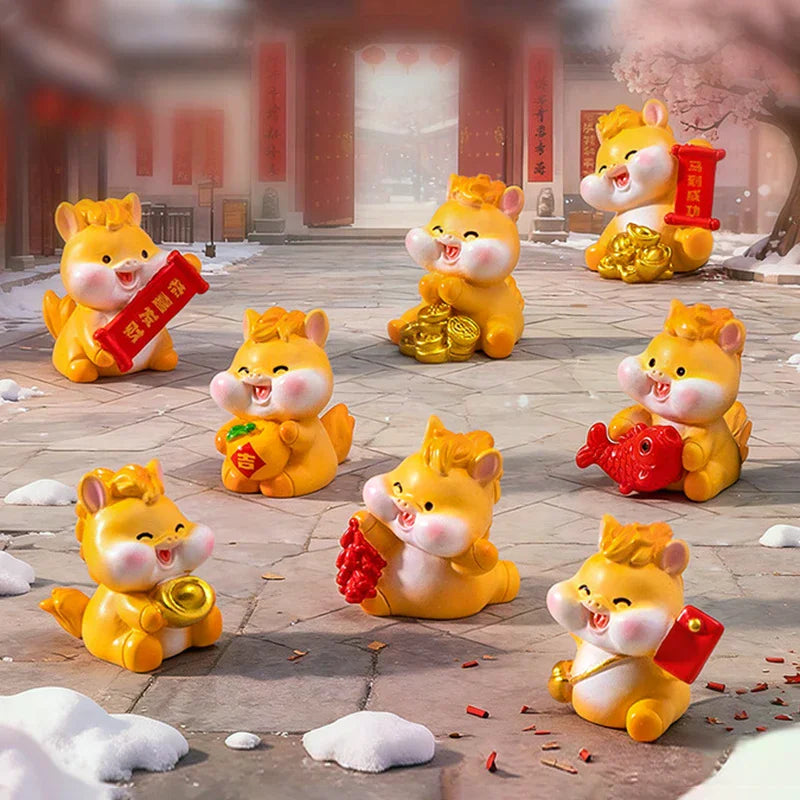 2026 New Year Figurines Miniatures Cartoon Lucky Horse Micro Landscape Car Interior Home Desk Ornaments Room Decor Gift Zpaxo
