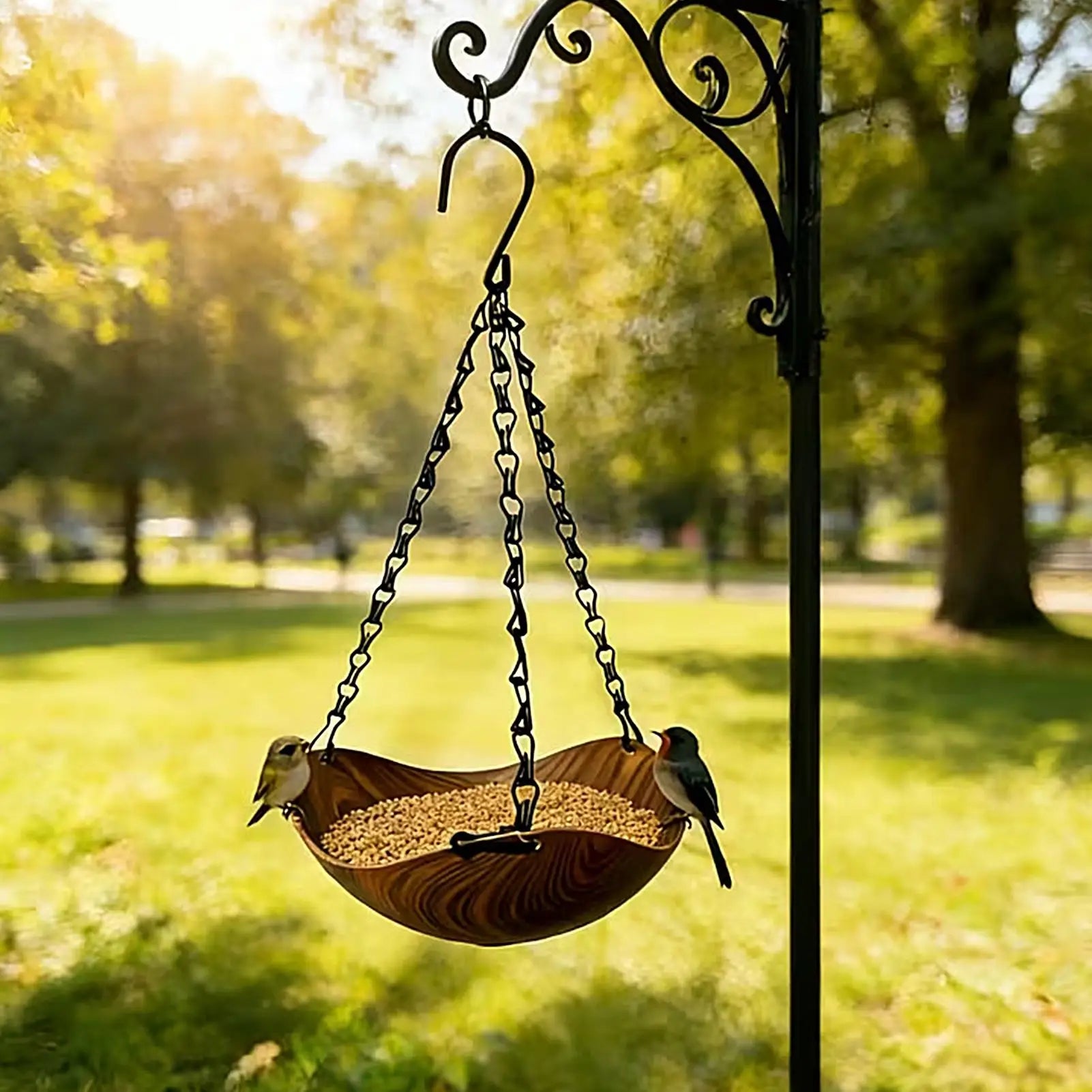 Outdoor Bird Bath Wooden Feeder Water Bowl Wild Feeders Tray Park