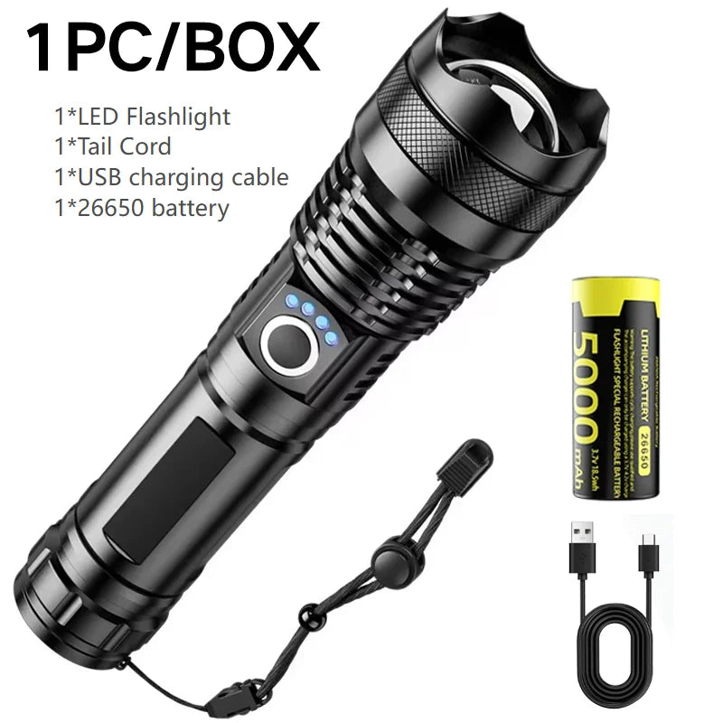Power XHP50 LED Flashlight Type-c Rechargeable Aluminium Alloy Torch Zpaxo 1pc 1 black ZOOM