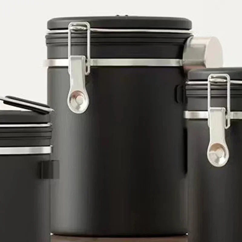 Stainless Steel Airtight Coffee Canister 1.2/1.5/1.8L | Date Tracker Coffee Storage Canister Zpaxo Black-1800ML