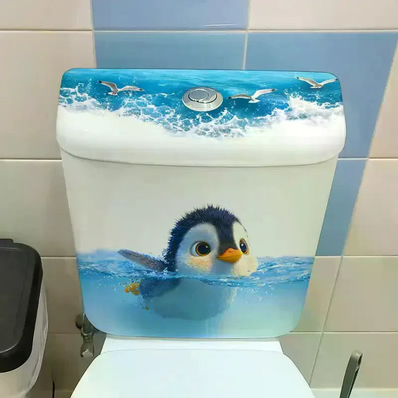 Creative Self-adhesive Cute Penguin Toilet Stickers Waterproof Bathroom Decals Decoration Zpaxo