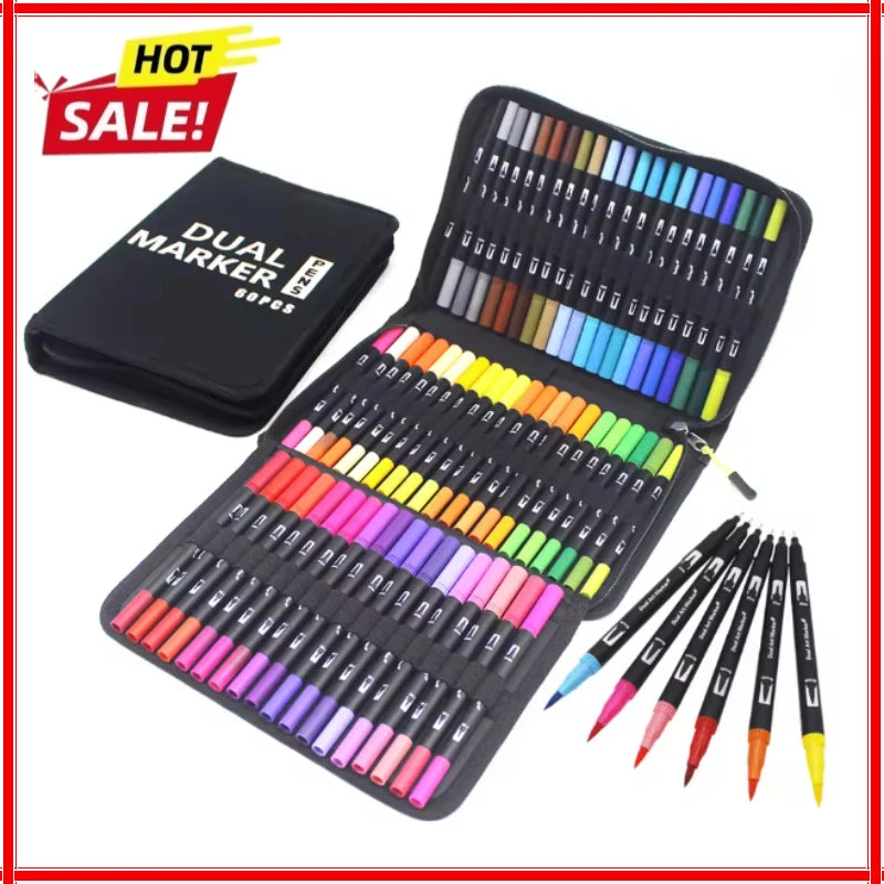 24pcs Watercolor Art Markers Brush Pen Dual Tip Fineliner Drawing for Calligraphy Painting Colors Set Art Supplies Zpaxo
