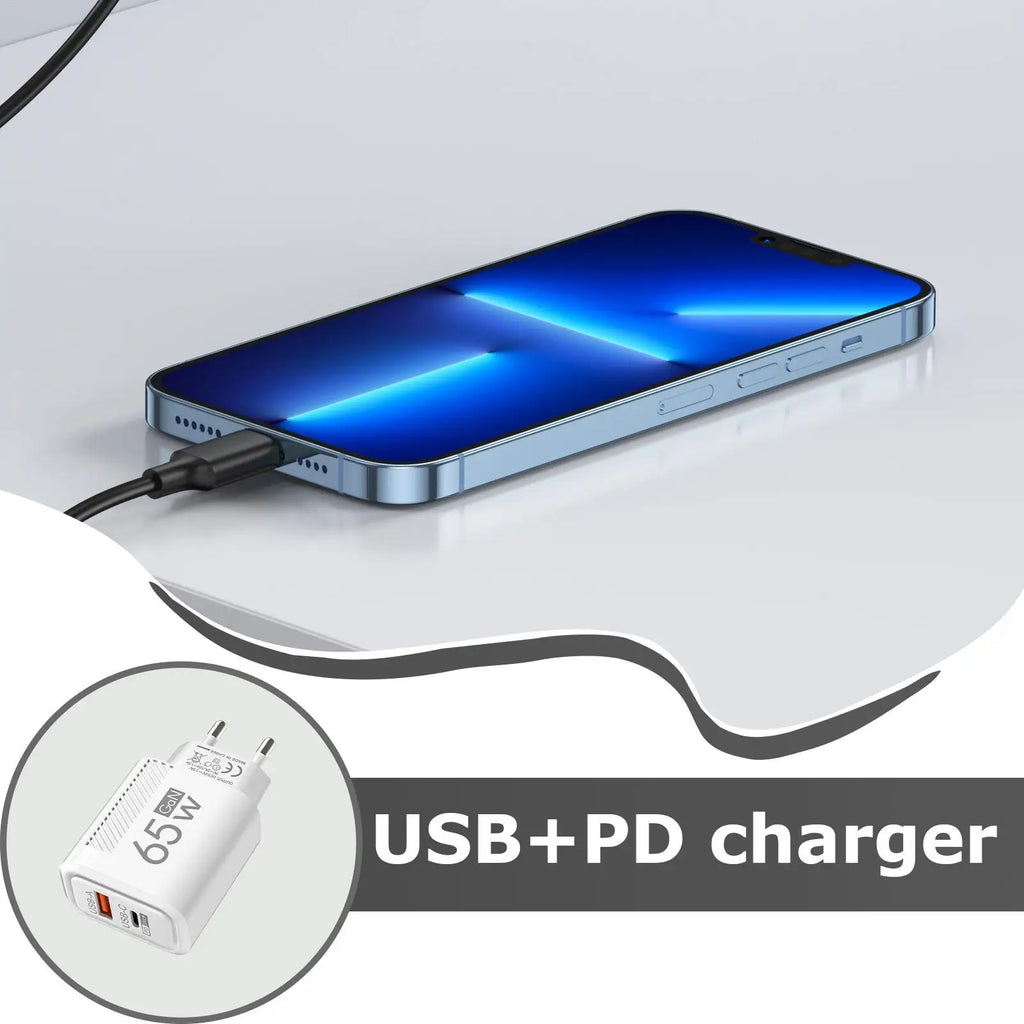 65w 2 Port Fast Charger Adapter Wall Plug International Travel