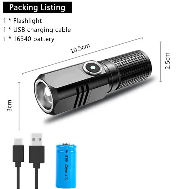 ESMARTER Mini Tactical Flashlight – Zoomable USB Rechargeable LED