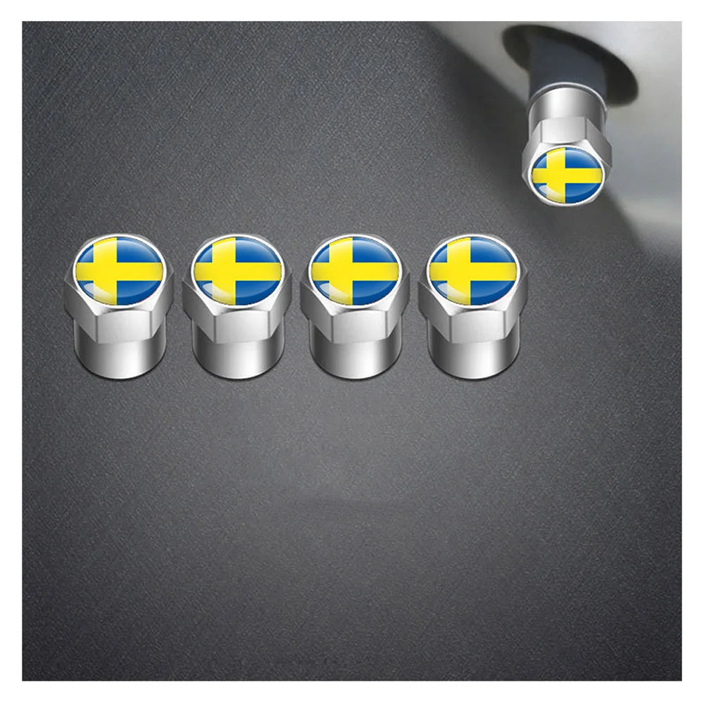 4-Pack National Flag Aluminum Tire Valve Stem Caps | Car & Bike