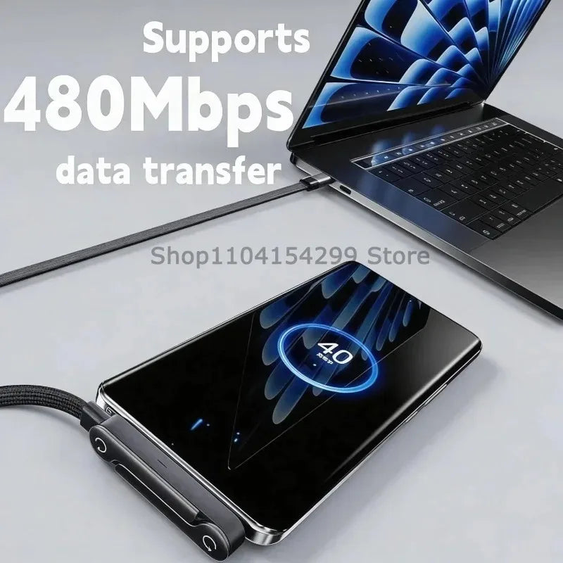 Easy Carry Charging Cord USB C To USB C Cord High Speed Data Quick Charge Phone Charger Cable Built in Foldable Stand Data Wire Zpaxo