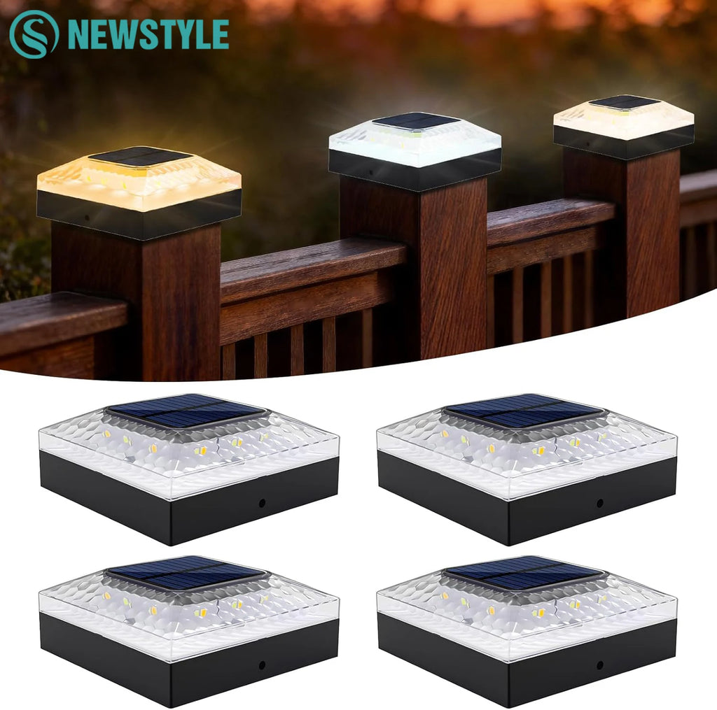 1/4PCS Solar Post Cap Lights Outdoor IP65 Waterproof 3 Color Modes Fence Topper Light For 4x4 Vinyl Wood Post Lighting Zpaxo