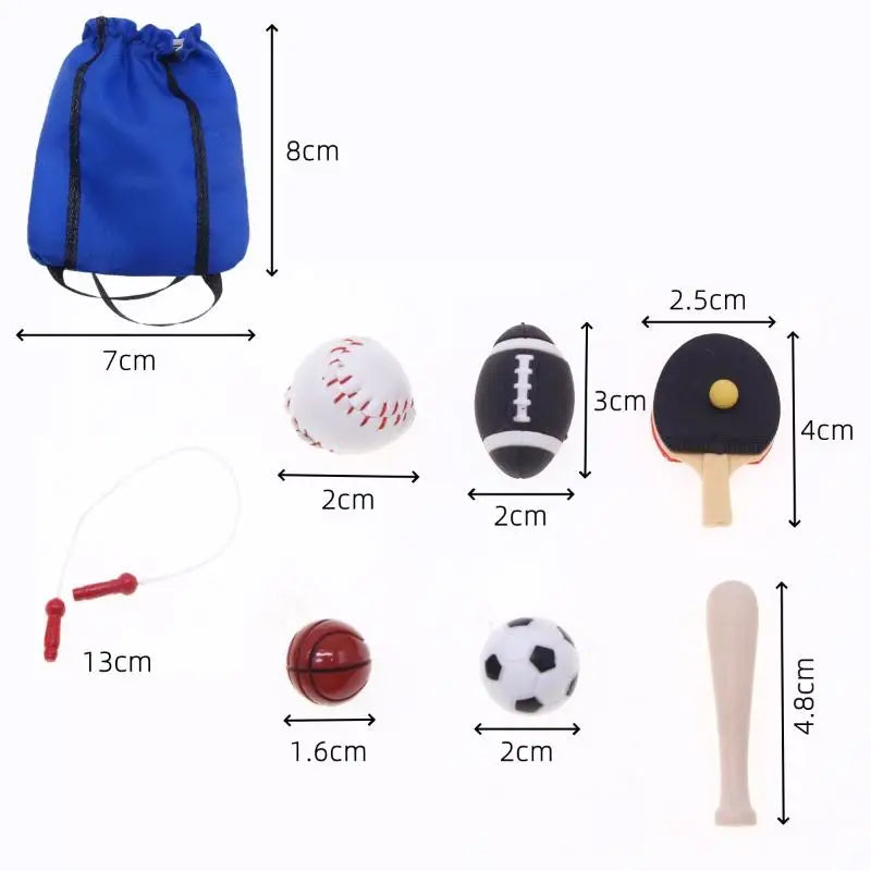 1/12 Dollhouse Simulation Mini Sports Equipment Kit Doll Basketball Football Rugby Skipping Rope Equipment Sport Scene Decor Toy Zpaxo 1set