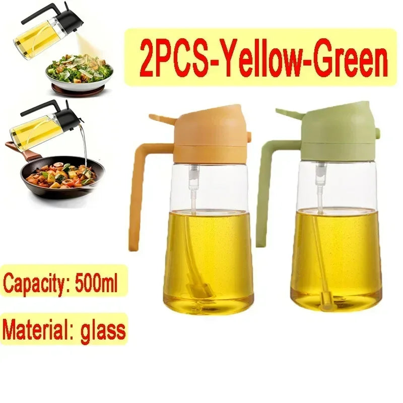 Oil Spray Kitchen Glass Oil Spray Bottle 500ml Olive Oil Sprayer Camping BBQ Kitchen Baking BBQ Picnic Kitchen Tools Zpaxo 2pcs-yellow-green