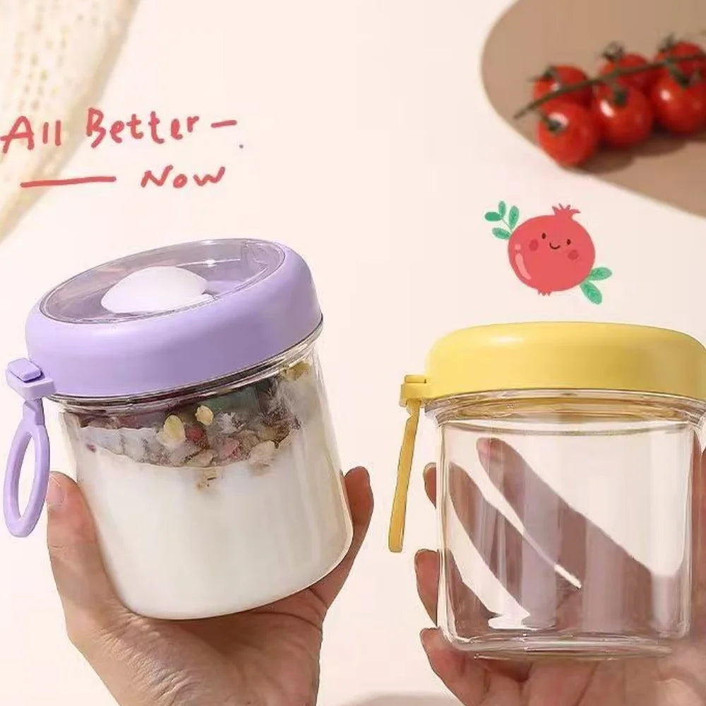 Yogurt Cup Glass Large Mouth Sealed Jar Coffee Mugs Overnight Oats Container With Lid And Spoon Breakfast Oatmeal Cereal Nut Zpaxo
