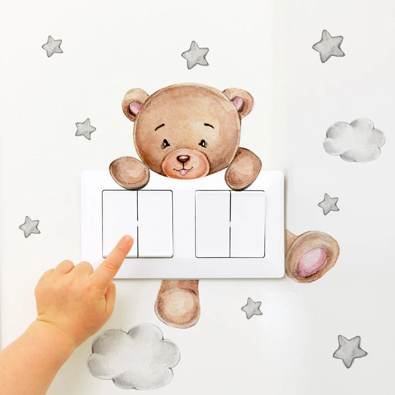 Cute Giraffe Bear Elephant Star Switch Sticker Kid Baby Bedroom