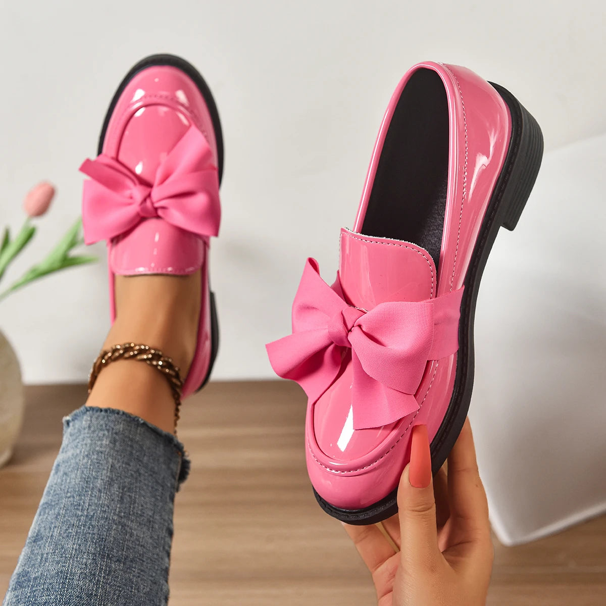 Women Loafers Comfort Soft Sole Platform Sneakers Fashion Bowknot Zpaxo Pink 41