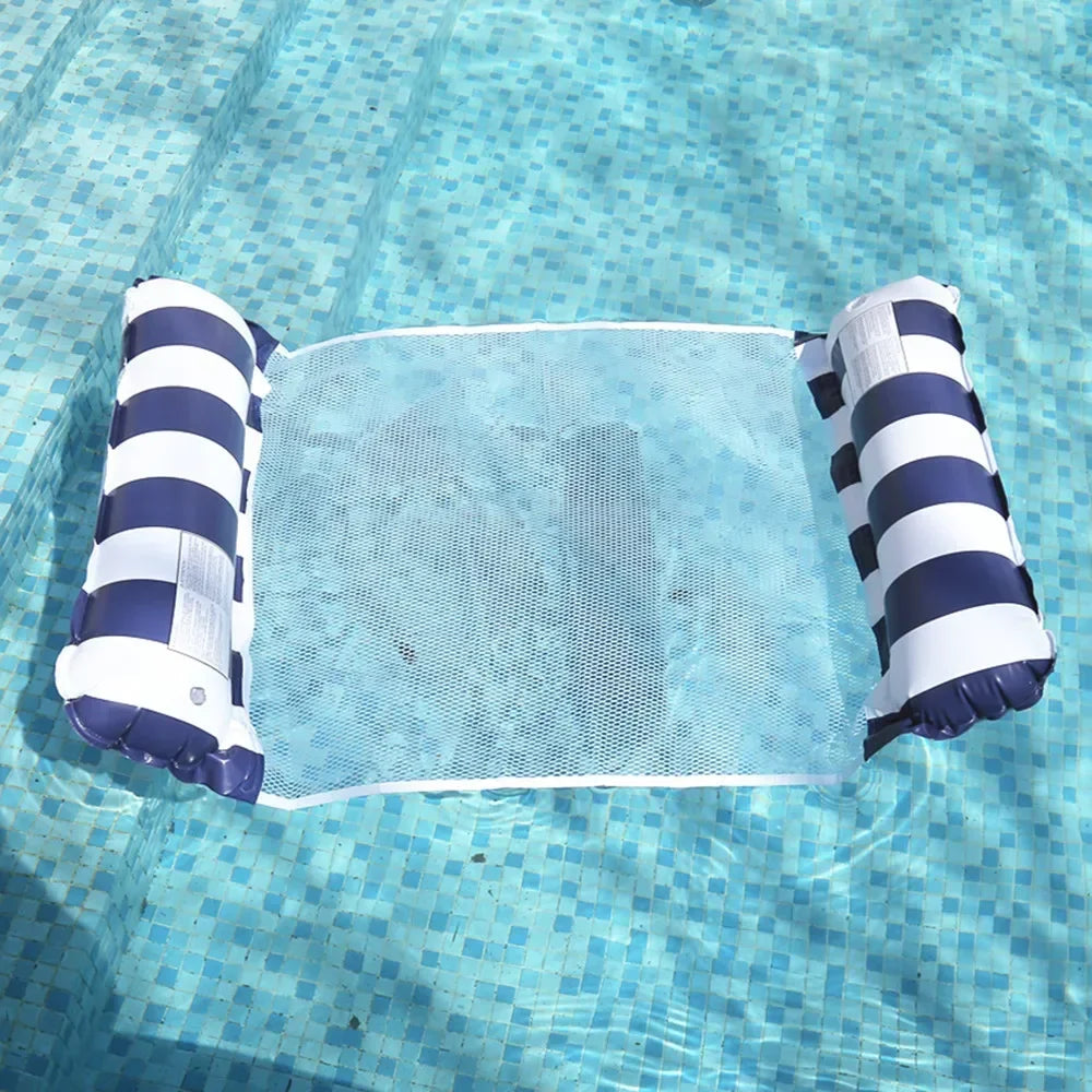 Foldable Striped Inflatable Lounge Chair, Suitable For Swimming Pool Parties And Beach Leisure Floating Beds With Net Backrest Zpaxo dark blue