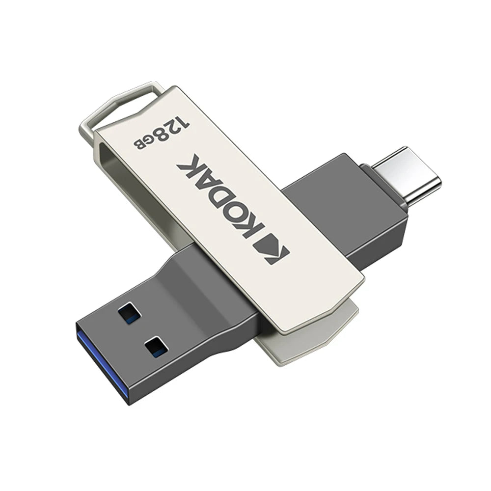 Kodak Type C Pendrive USB 3.2 Metal USB Flash Drive 128GB 64GB 32GB 256GB HDD 2 in 1 U-disk for Keys Smartphone Laptop Desktop Zpaxo Standard Package 256GB