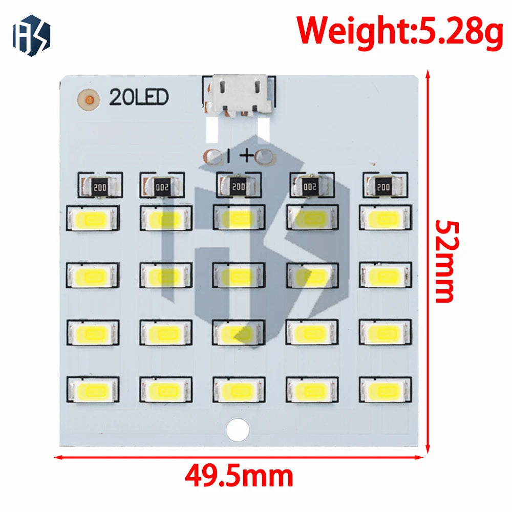 ‌5730 SMD LED Lighting Panel – 5V 450mA Micro USB-Powered Emergency/Night Light with High-Brightness White Illumination Zpaxo