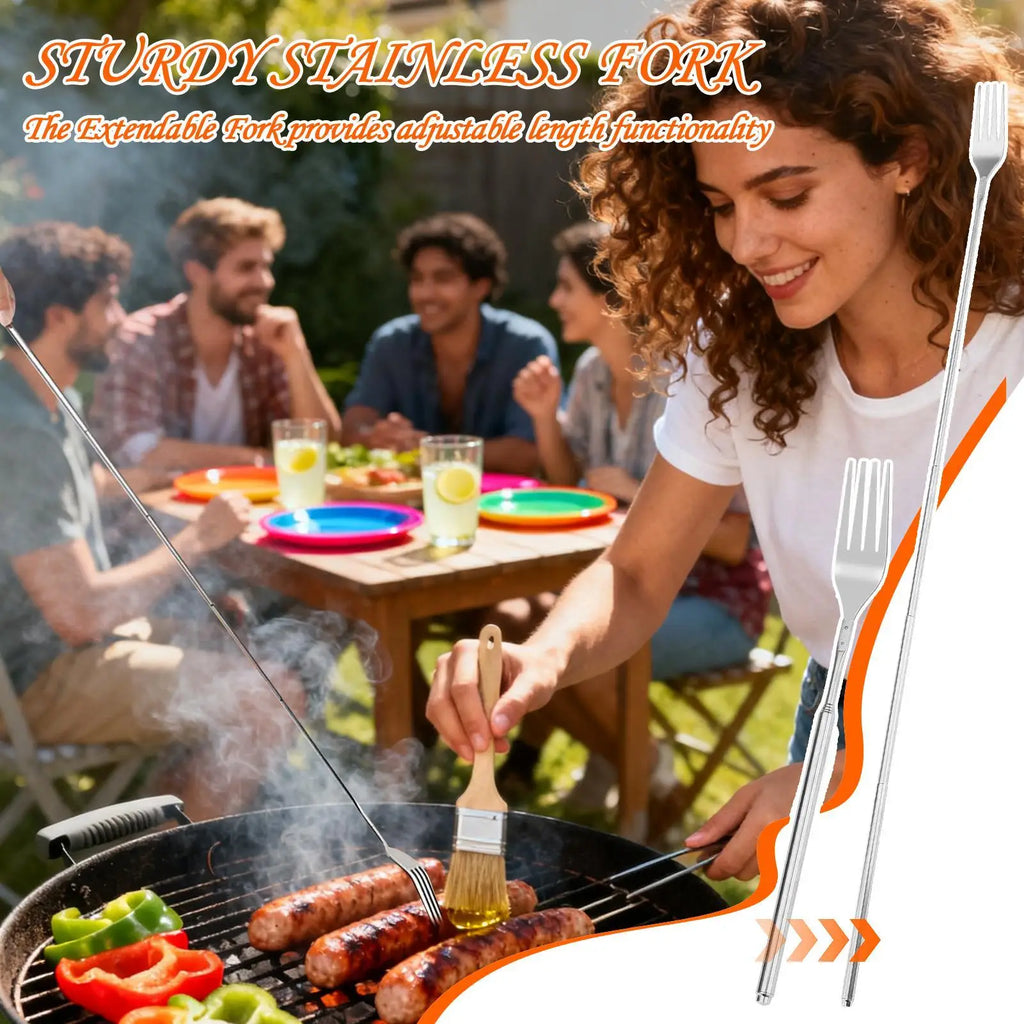 Extendable Fork Non-Slip Kitchen Gadgets Portable Dinner Forks Retractable Tableware for Home Office School Dinner Lunch Fruit Zpaxo