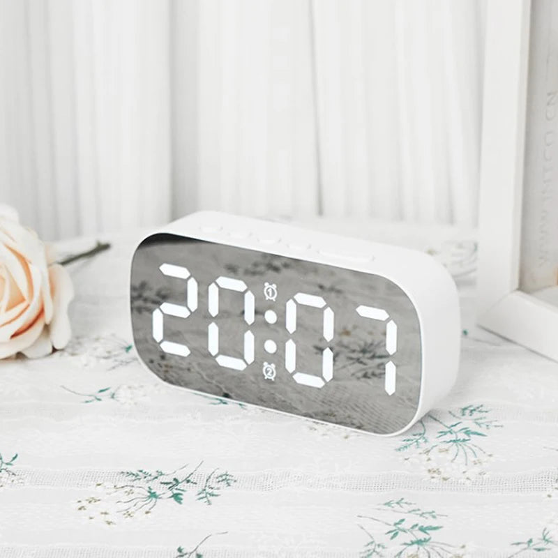 Dimmable LED Mirror Digital Alarm Clock Multi-function Snooze