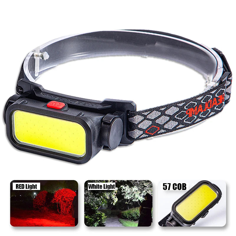 COB LED Headlamp USB Rechargeable 4 Modes – 18650 Battery