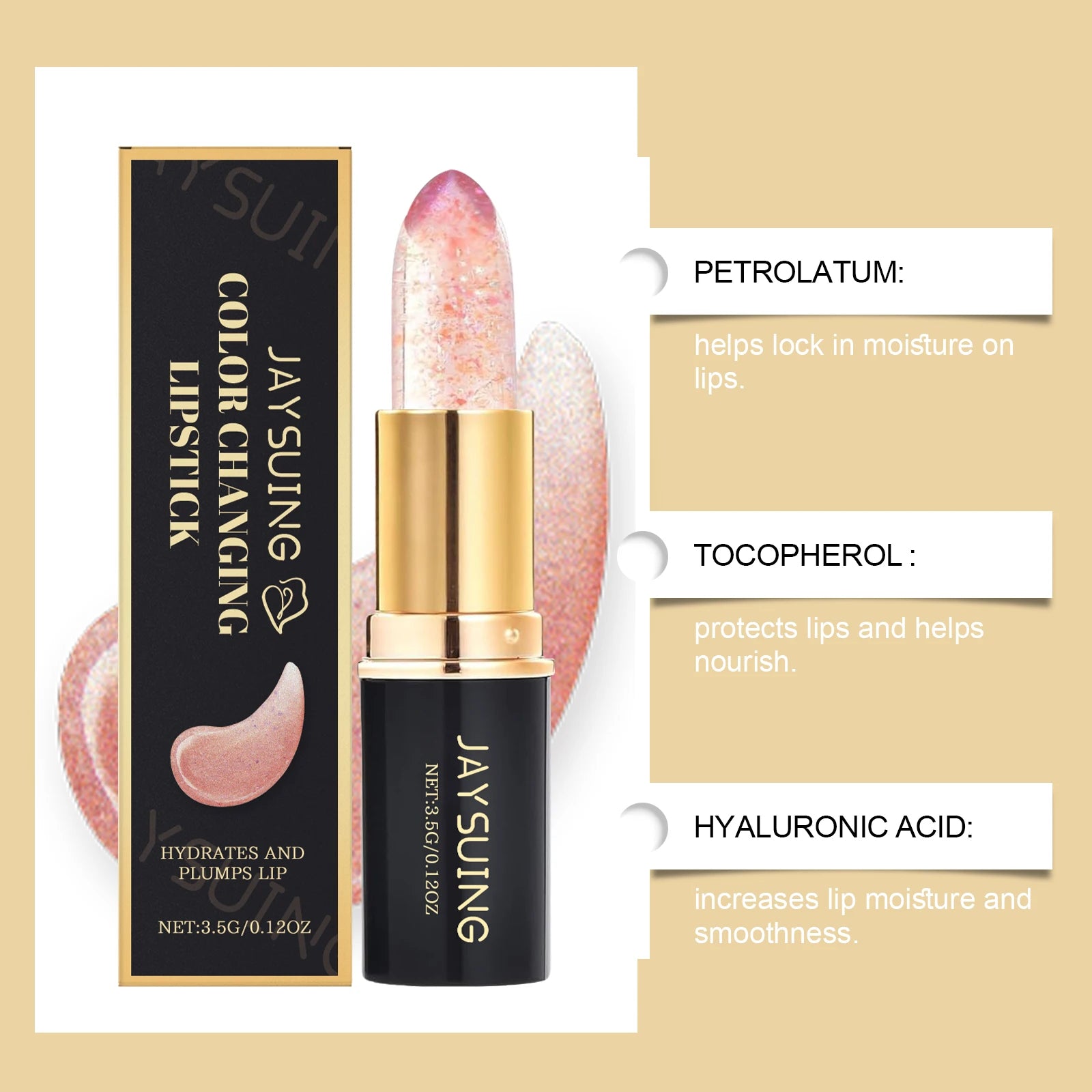 Jaysuing Color Changing Lip Balm – pH Reactive Shimmer & Gold Tinted Lip Balm Zpaxo