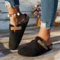 Women Slippers Winter New Mules Fur Shoes Buckle Platform Walking Plush Ladies Slides Women Casual Warm Indoor Boots Women Zpaxo black 43