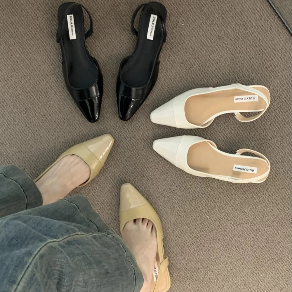Low Heel Baotou Sandals Women's French Nude Color Pointed Small Fragrant Style Ladies Thick Heels Back Air Style Single Shoes Zpaxo