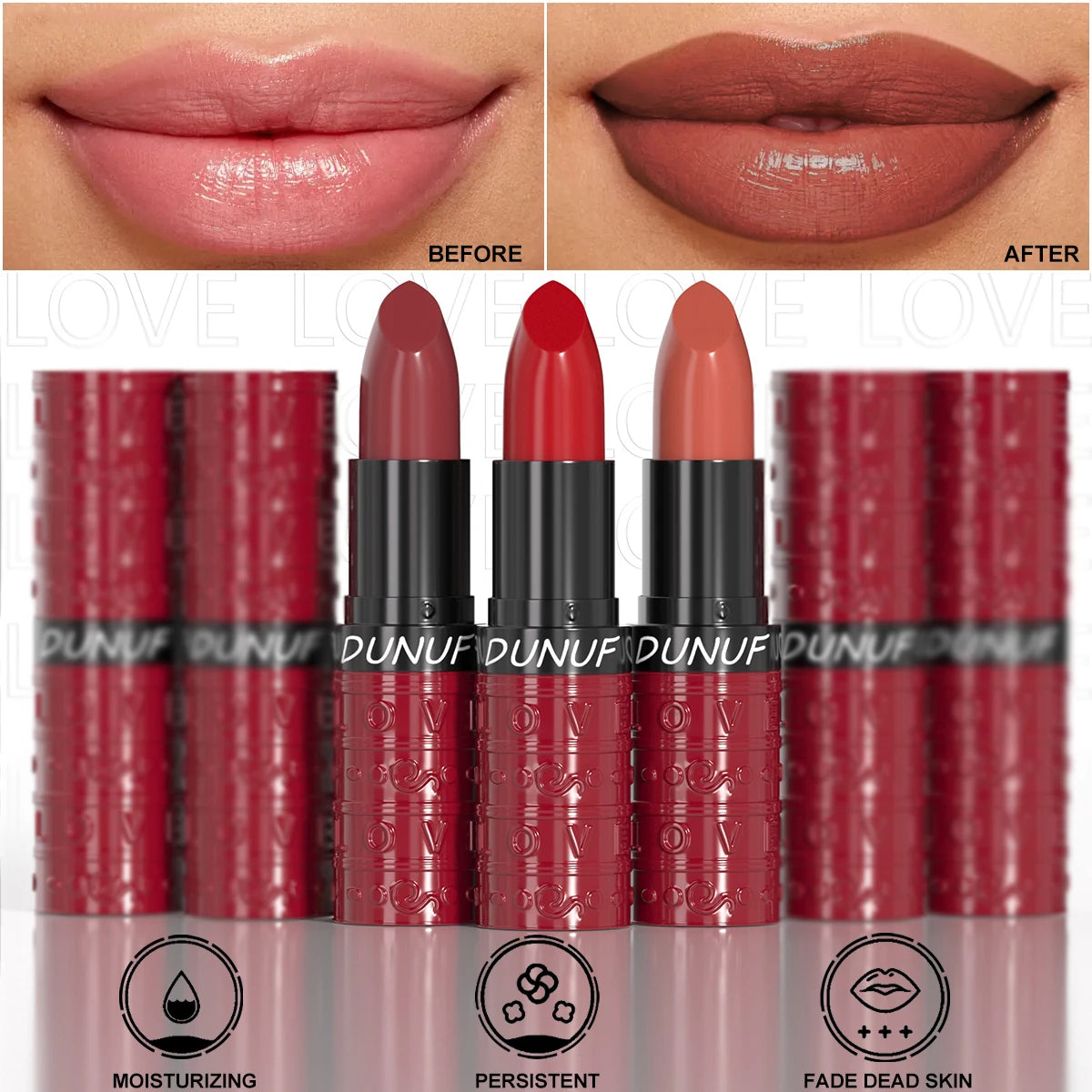 3Colors Velvet Matte Lipstick Waterproof Long Lasting Non Transfer Lip Gloss Hydrating Moisturizing Zpaxo