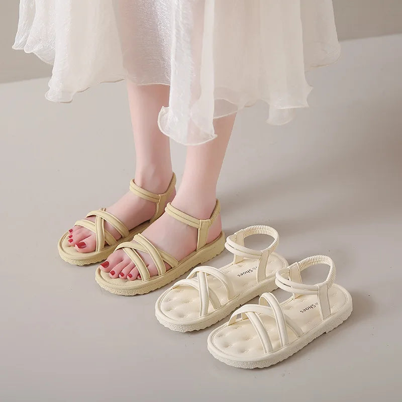 Roman Sandals Women's 2025 Summer New Thick-soled Elastic Band Fashion Casual Shoes Comfortable Trend Beach Shoes Zpaxo