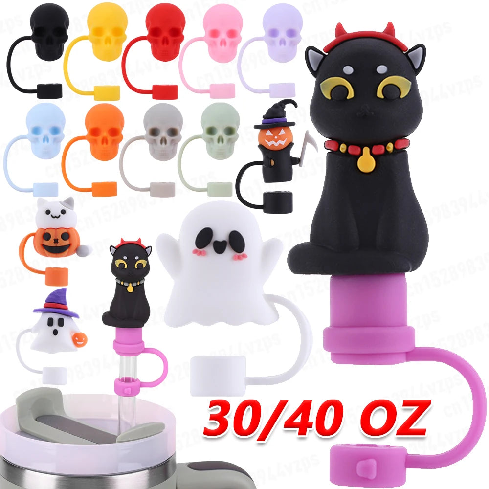 1 Silicone Cute Skull Straw Covers Halloween Toppers Reusable Funny