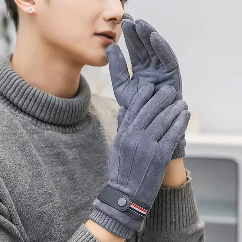 Winter Warm Suede Outdoor Military Finger Gloves Thickened Driving Buckle Ski Male Touch-Screen Mittens Women And Men Zpaxo