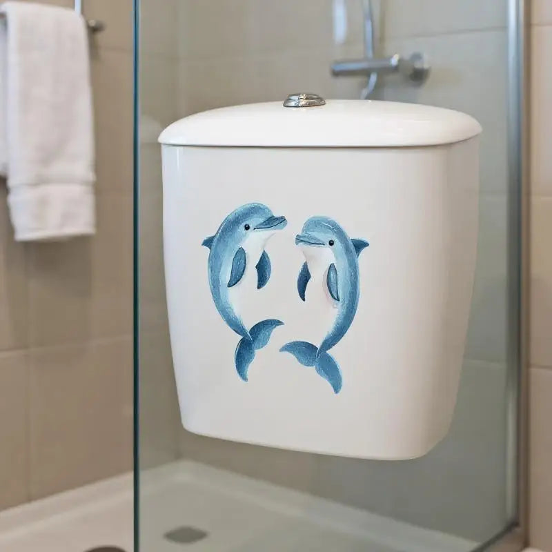 Bathroom Blue Luminous Dark Dolphin Toilet Seat Sticker Creative Zpaxo