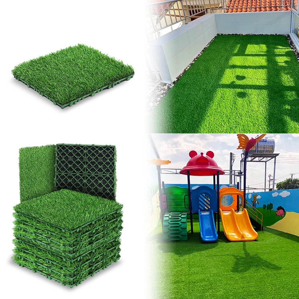 10 Pcs 12 Inchx12 Inch Square Artificial Grass Mat Green Interlocking Grass Flooring Tiles Turf Mat Grass Rug for Indoor Outdoor Zpaxo