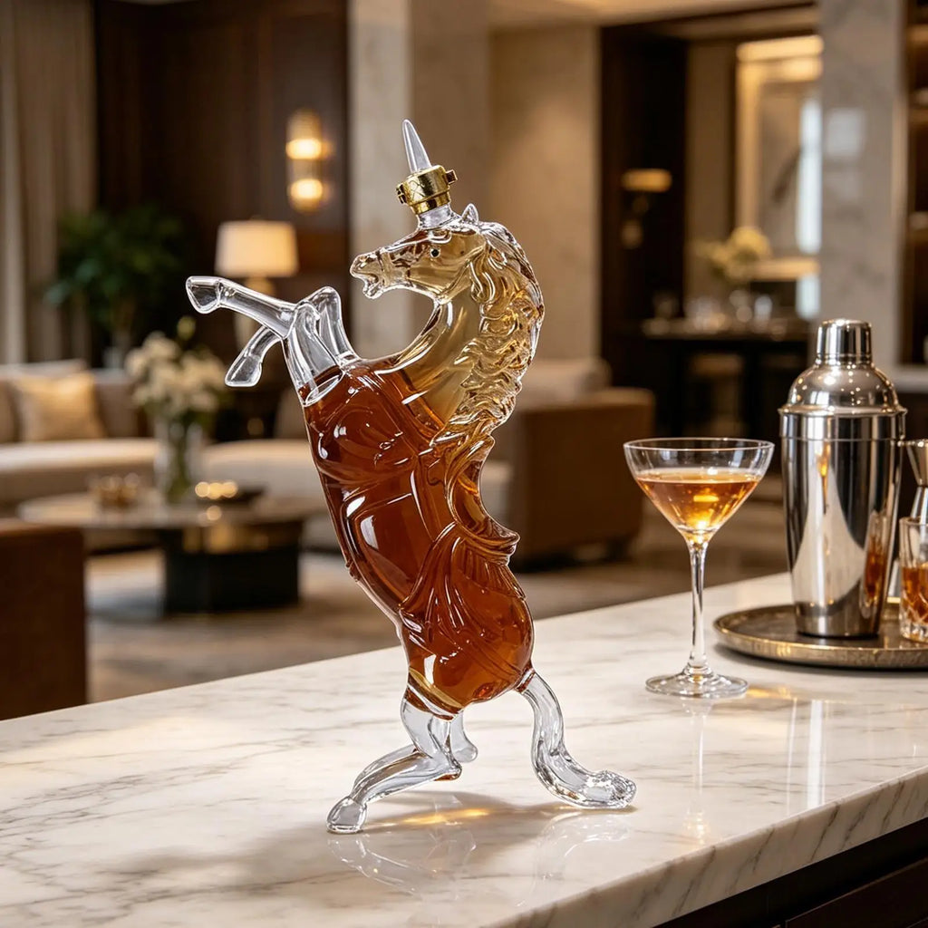 Whiskey Decanter Horse Shape Empty Wine Bottle Glass Decanter for Home Kitchen Dining Room Restaurant Bar Party Celebration Zpaxo