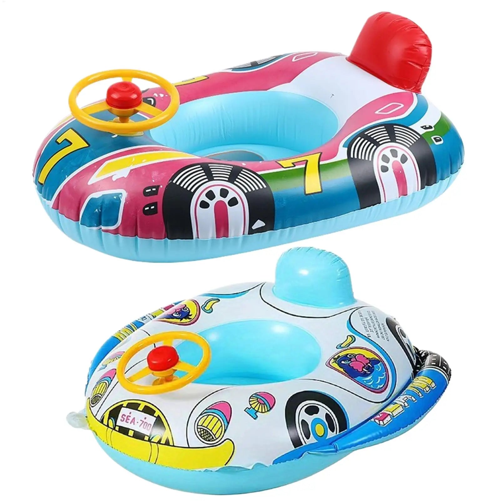 Inflatable Baby Kids Pool Float Steering Wheel Backrest Floating