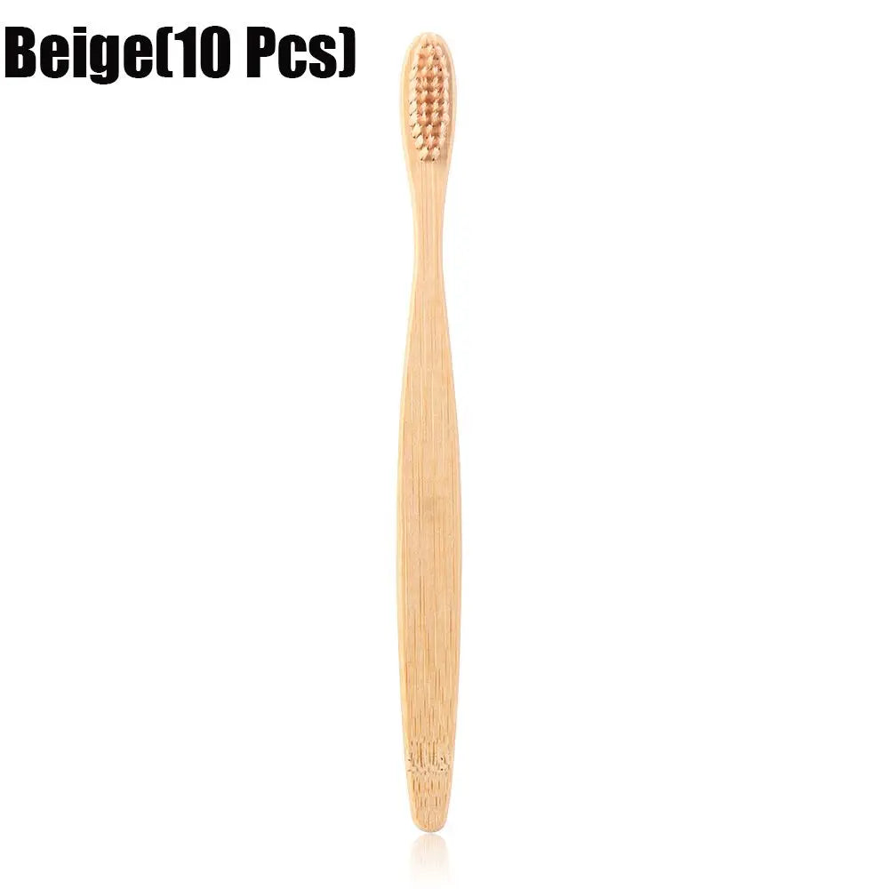 Adult Oral Care Wooden Bamboo Toothbrush Teeth Brush Soft Fibre Hair Zpaxo Beige -10 PCS-