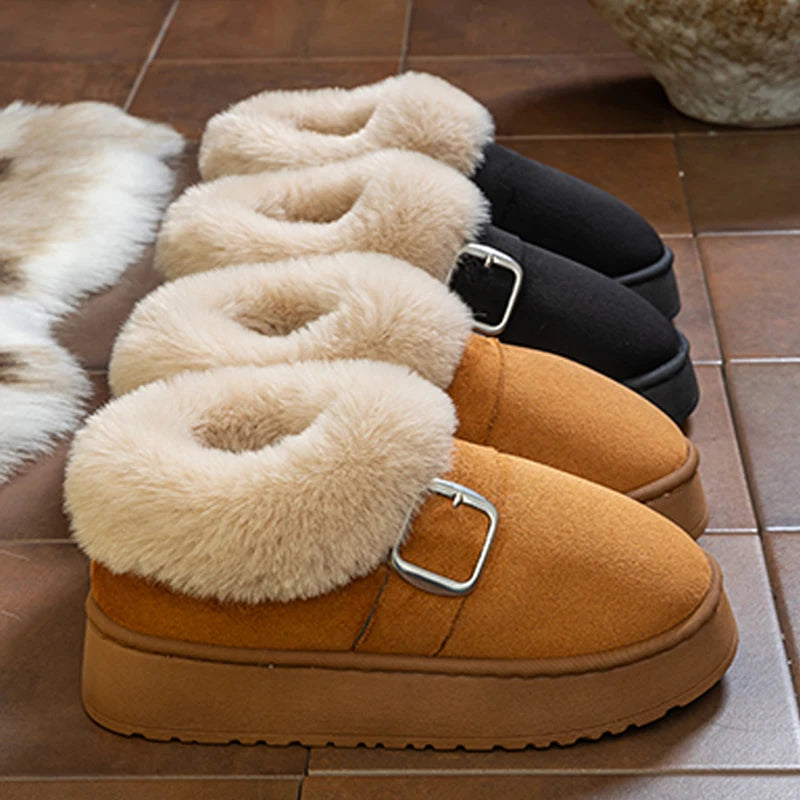 Women's Warm Cotton Shoes Indoor Outdoor Anti-slip Fluffy Fuzzy