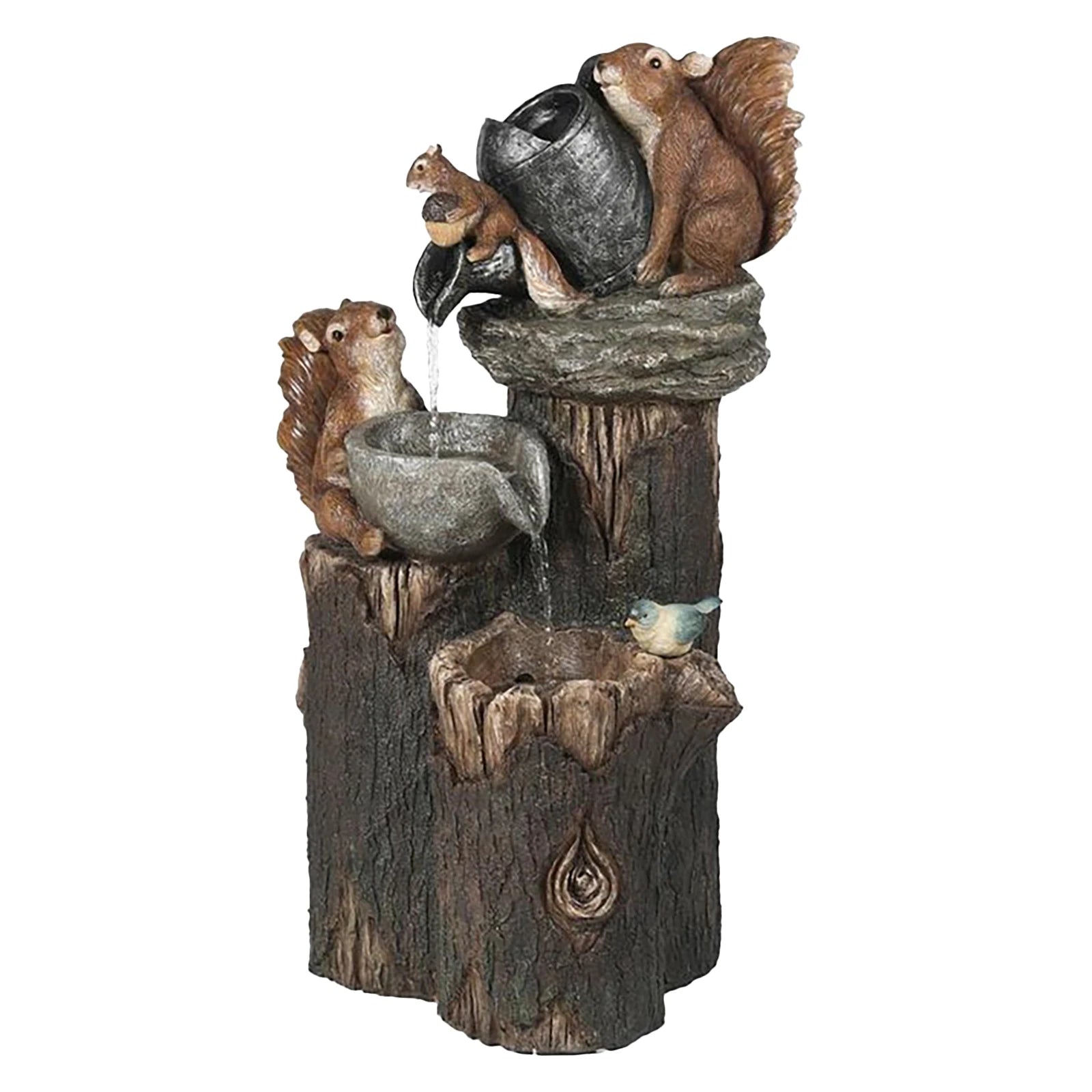 Duck Squirrel Solar Fountain Ornament Garden Family Creative Statue