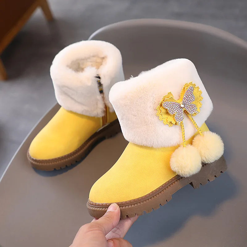 Winter Children's Snow Boots Butterfly Shine Cute Girls Fashion Zpaxo