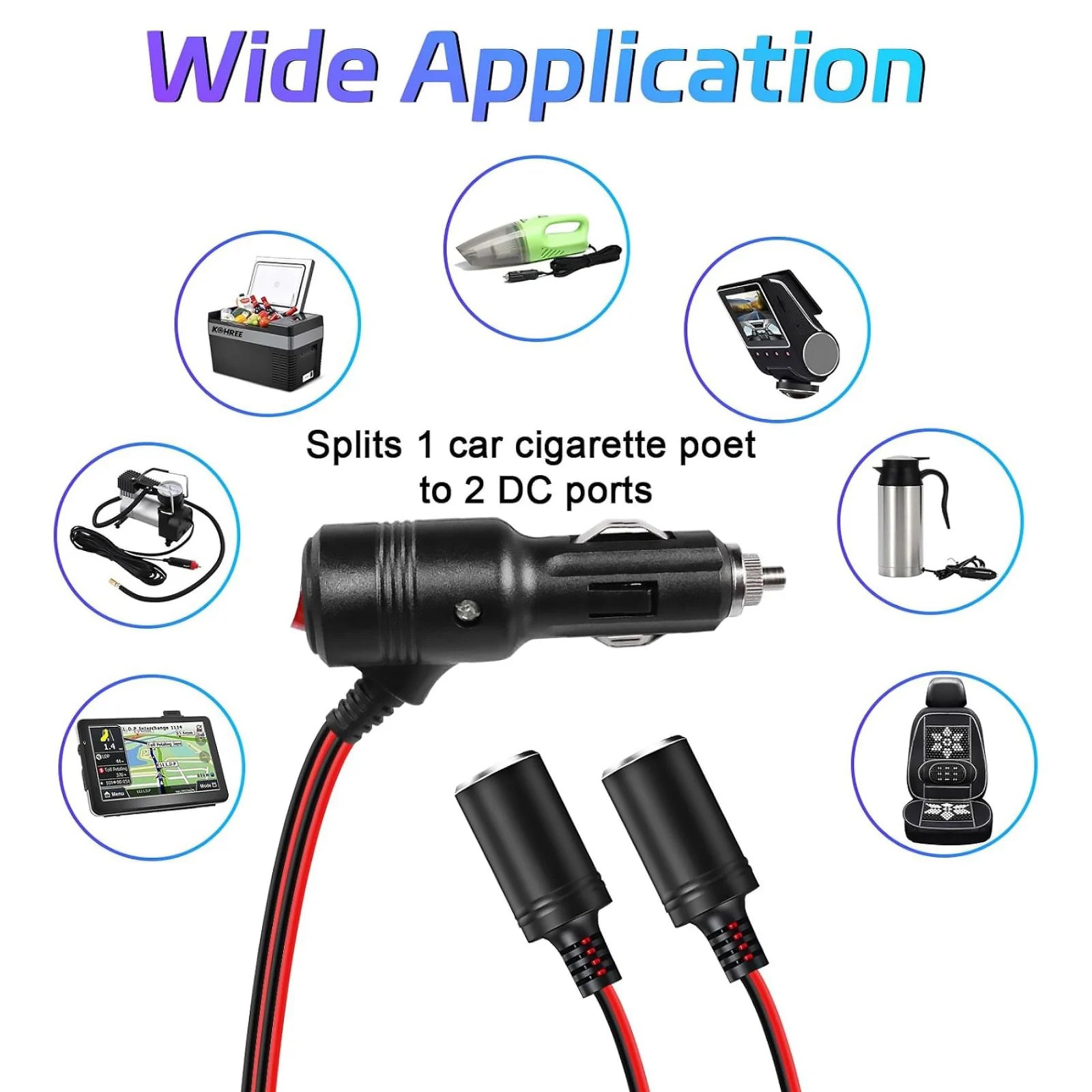 Universal Car Cigarette Lighter Splitter Adapter Off Switch 1 Male 2
